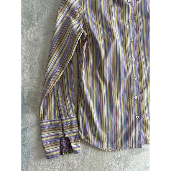 Robert Graham Long Sleeve Flip Cuff Shirt Striped Paisley - Size M - Picture 4 of 5